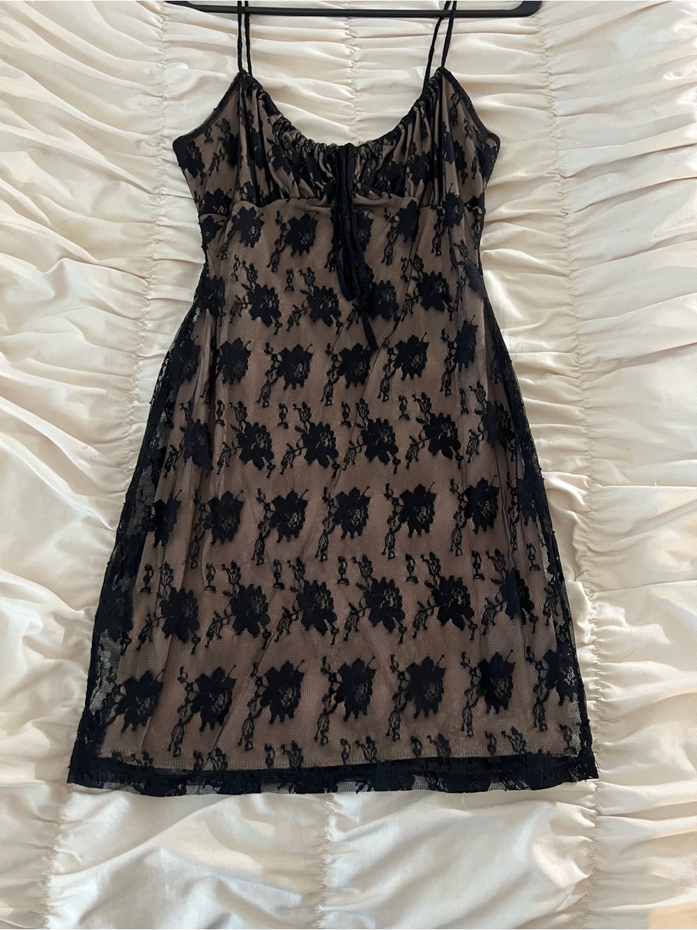 Lovely Day Black Lace Overlay Mini Dress with Nude Slip